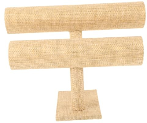 CLISPEED Soporte de Joyería de Lino Caqui de 2 Niveles, Expositor de Diademas y Pulseras Fácil y Práctico para Adorno de Mesa