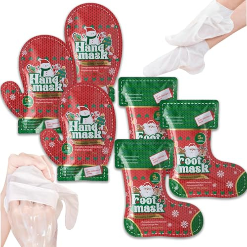 Weihnachten Fußpflege Set mit 3 Paar fußmaske und 3 Paar Hand Mask, Fußmaske & Handpflege Weihnachtsgeschenke, Hornhaut Entferner, Abgestorbene und Trockene Haut, Handcreme Weihnachten