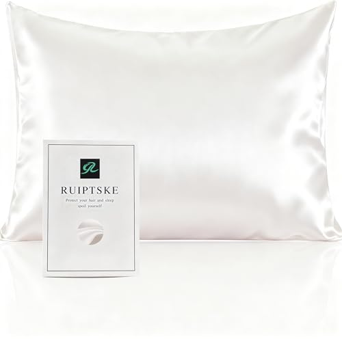 Federa per cuscino in seta 100% seta 22 momme certificata Oeko-TEX, benefici per capelli e pelle, anti età, anti acaro (bianco, 50 x 70 cm)