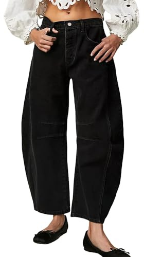 Pantaloni Corti in Denim Stile Palloncino Vintage Boyfriend Y2k Jeans larghi Stile Streetwear Jeans Donna a Gamba Larga Tipo Baggy Vita Media