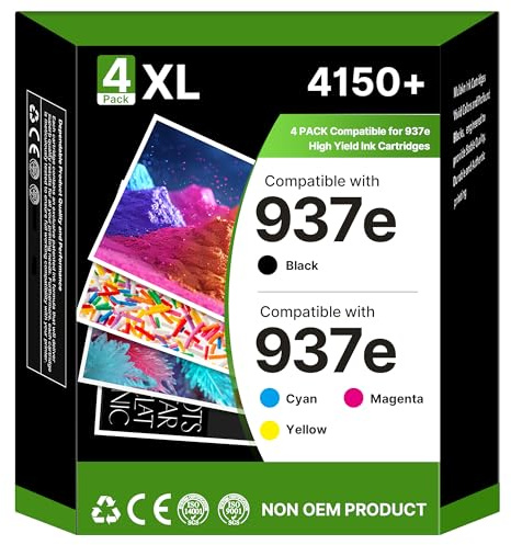 937 Druckerpatronen 937XL Kompatible für HP 937 Druckerpatronen 937e für HP Officejet Pro 9120e Patronen 9730e 9720e 9122e 9130e 9120b 9132e 9125e 9120r (937 XL Schwarz Cyan Magenta Gelb, 4er-Pack)