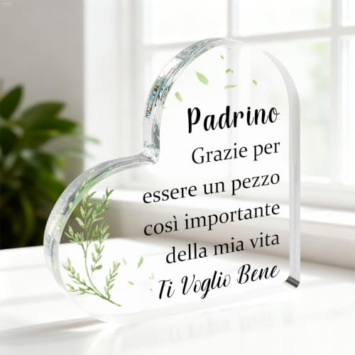 Regalo Padrino Battesimo, Regalo Padrino Cresima, Regali Compleanno, Cuore Decorativi Acrilico Placca, Regali Natale per Padrini, Idee per Regali Originali, Regali Comunione Padrini