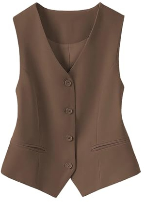 Genérico Chaleco Mujer Vestir Chaleco de Traje para Mujer Chalecos Mujers de Elegante Chalecos deEsmoquin Ajustado con Cuello En V con Botones para Oficina Trabajo y Negocios