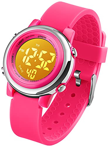 Orologio per ragazze digitale e impermeabile, orologi elettrici per bambini per sport all'aria aperta, orologi da polso per bambini colorati e luminescenti, con sveglia e cronometro, rosa.