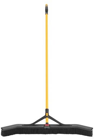 Rubbermaid Commercial Products Maximizer 36 Push to Center Push Broom Polypropylene Fill Black Angled Sides Medium Bristles for Indoor/Outdoor Multi-Surface Use