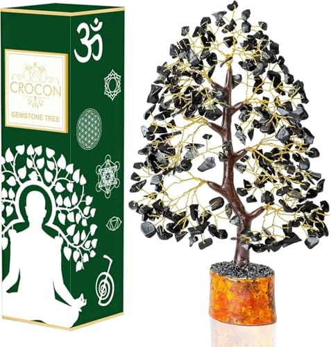 Árbol de la vida con piedras preciosas de turmalina negra árbol de cristal para árbol de chakras hecho mano decoración Feng Shui de gema suerte árbol del dinero riqueza y prosperidad regalo místico
