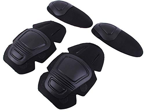 Taktische Knie- und Ellenbogenschützer für Paintball, Airsoft, Kampfuniform, Militäranzug, 2 Knieschützer und 2 Ellbogenschützer/Set, schwarz
