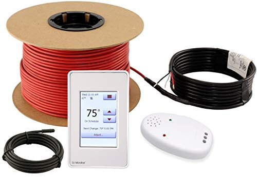 LuxHeat 160sqft Floor Heating Cable Kit - 240v Heated Tile Floor System - Heated Flooring System - Includes UDG4 Programmable Thermostat w/GFCI, Electric Heater Cable, Alarm & Flooring Sensor