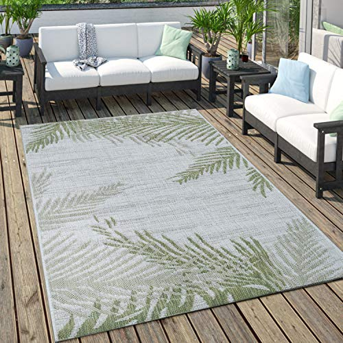 Paco Home Outdoor Teppich Für Terrasse Und Balkon Pastell Palmen Design, Grösse:160x220 cm, Farbe:Grün 2