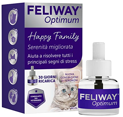 FELIWAY Optimum 1 x 30 Jours Recharge apaisante pour diffuseur de phéromones, 48 ML - Aide à résoudre Tous Les Signes communs de Stress chez Les Chats et Chatons. Recommandé par Les vétérinaires