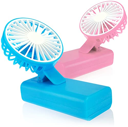 com-four® 2X Mini-Handventilator - Mini-Ventilator mit Befestigungsclip - batteriebtriebener Reiseventilator für unterwegs [Auswahl variiert] (2 Stück - pink + blau)