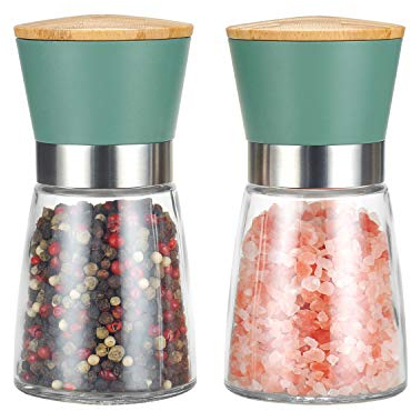 Vucchini Salz und Pfeffermühlen 2er-Set mit Keramikkern,Zimt,Einstellbare Grobheit,Grün,Bambus,Gewürzmühlen,Geburtstag in der Küche,Einweihungsgeschenke