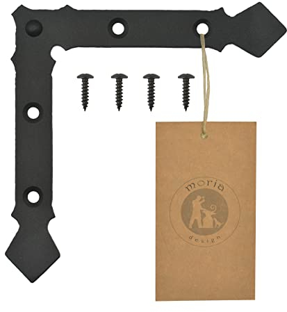 MoriaDesign - Angoli rustici per persiane, 150 x 150 x 2 mm, colore nero opaco, verniciato a polvere, in ferro battuto, angolo decorativo per cancelli da giardino, porte in legno, cancelli in legno e