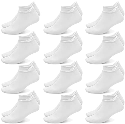 Poligono Calzini Uomo e Donna,Fantasmini Invisibili Leggero e morbido,Calze Corte Cotone Traspirante Sportive,Calzini Unisex Comodo Aderente,Pacco da 12,Bianco,43-46