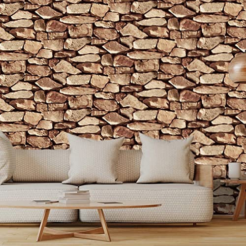 Trafagala 3D Wallpaper - Retro Stone Pattern Stone Marble Wallpaper for Living Room, Bar, Restaurant, Cafe | 53x950cm