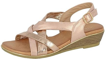 Cipriata L469BG-6 'QUARTA' Womens Two Tone Sling Back Sandals Rose Gold PU, size 6