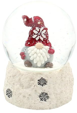 Palla di neve di Natale con cappello rosso su base bianca, lunghezza x altezza x diametro sfera 6,5 x 6,5 x 8,8 cm, diametro 6,5 cm, rosso