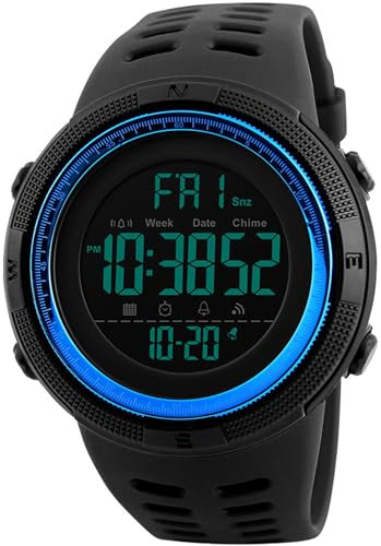 Orologio digitale da uomo, militare, multifunzione, digitale, con allarme Dual Time, Coutdown luminoso, orologio sportivo da uomo, numeri grandi, orologio digitale da uomo, 50 m, impermeabile, Blu,