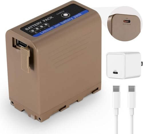 NEEWER NP-F970 10500mAh Batería de Repuesto Se Carga en 4,8Hrs, 20W PD Adaptador/Cable USB C de Carga, Batería para Monitor Luz Video y Videocámara para Sony FX3/FX30/A7, para Canon R5, para Nikon Z8