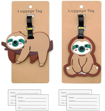 2PCS Kofferanhänger Koffer Süßes Faultier mit 4 Adressschild,Gepäckanhänger Gepäck Handtasche Tag ID Etikett Koffer Tasche Etiketten Name Adresse Schilder Reisezubehör für Frauen Männer Jungen Mädchen