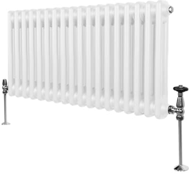 Radiatore Termosifone a 2 Colonne 300mm x 832mm Moderno Centralizzato Bianco in Acciaio Inox Orizzontale a Parete Cucina Soggiorno Bagno Kit di Fissaggio e Spazzola Inclusi