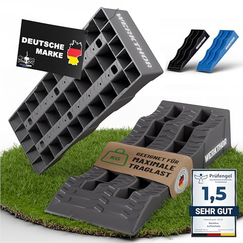 WERKTHOR Auffahrkeile für Wohnmobil - [2er Set] Hochbelastbare Auffahrkeile für maximalen Halt [<3t] - Auffahrkeile für Wohnwagen Wohnmobil & Anhänger - Keile für jeden Untergrund