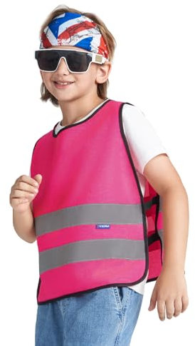 AYKRM - Warnweste Kinder in Rosa - Sicherheitsweste für 6-9 Jahre alte Mädchen - Universalgröße - Reflektorweste für mehr Sichtbarkeit im Straßenverkehr