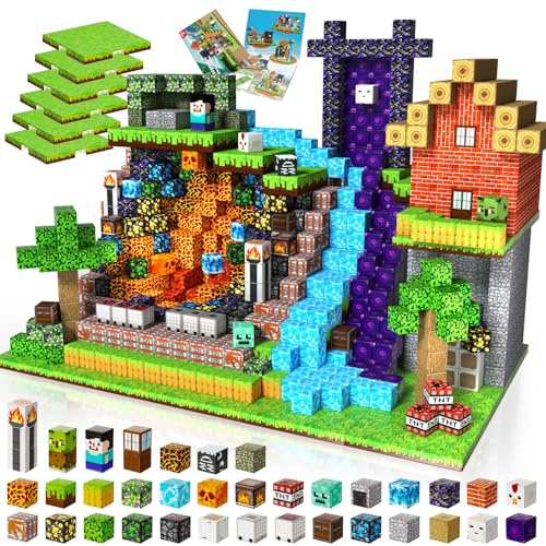 200PCS Magnetic Building Blocks with 6 Base Plate, Magnetic Blocks Cubes for Kids Ages 4-8, Stacking Magnet Blocks STEM Building Toys for Boys Girls Ages 3 4 5 6 7 8-12 Easter Birthday Gifts
