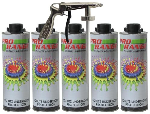Pro Range Schutz Paint 5 x 1 Litre Bottles + Air Application Gun Underseal/Underbody/Schutz Protection Can be applied Smooth or Textured. Protect your chasis from Rust, Stone Chips, etc