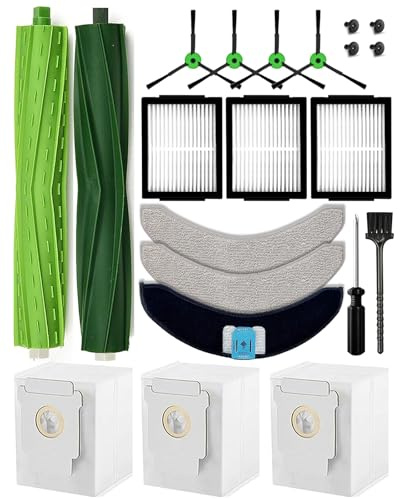 iRobacc Roomba Combo J7+/J9+ Accessori per iRobot Roomba Combo j7+/j7 Plus/j9+/j9 plus/10 Max, 17 Pezzi, 2 Spazzole principali 4 Spazzole laterali 3 Sacchetti per la polvere 3 Filtri HEPA 3 Stracci