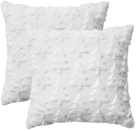 Artoid Mode Juego de 2 fundas de cojín de piel artificial de pino blanco con árboles de Navidad de 45 x 45 cm para invierno, felpa, terciopelo, decoración para dormitorio
