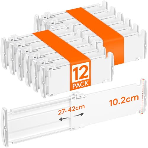 Lifewit 12 Pack 4 High Drawer Divider, Adjustable Drawer Organiser Clothes | 10.5-16.5 Expandable Plastic Separator for Wardrobe, Dresser, Bedroom, Nursery, Closet, Clothing, Sock & Underwear Storage
