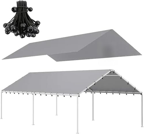 Ayztantine Tenda da Garage Carport Telo di Ricambio for tettoia for Posto Auto Coperto, Copertura for Garage, Tenda Superiore, con Corde Elastiche da 48 Sfere, Marrone(Gray)