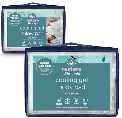 Silentnight Restore Cooling Gel Pillow & Mattress Pad - Helps Absorb Body Heat Prevent Overheating - Improve Sleep Quality for Night Sweats Hot Flushes Menopause - Cool Mat for Bed Sofa Car Travelling