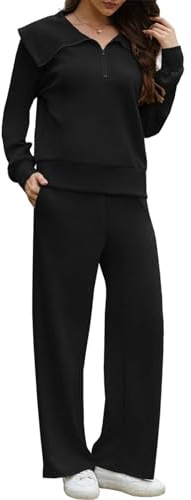 CheChury Tuta Donna Completa Tuta Sportiva Donna Tute da Ginnastica Due Pezzi Elegante e Casual Tute da Casa Felpa Manica Lunga con Zipper e Vita Alta Pantaloni Gamba Larga Completo 2 Pezzi Loungewear
