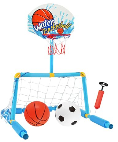 Genérico Canasta De Baloncesto para Piscina,Portería De Fútbol 2 En 1 con 2 Balones Y 1 Bomba | Juguete Acuático Interactivo para Todas Las Edades Desde 4 Años para Uso En Hogar Y Exterior