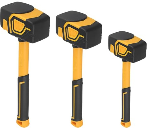 CHIHEUNG 3PCS Rubber Mallet Set, 10 oz 20 oz 30 oz Rubber Hammer with Non-Slip Grip, Soft Face Camping Mallet, Tent Mallets for Woodworking, Flooring Installation, Tent Stakes and Camping Needs
