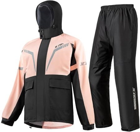 Tuta Antipioggia Moto Signora Rosa, 1 Set Giacca e Pantaloni Impermeabili da Donna, Impermeabile/Leggero/Antivento/Traspirante con Cappuccio Giacca da Bici da Ciclismo Sport all'Aria Aperta (Rosa, L)