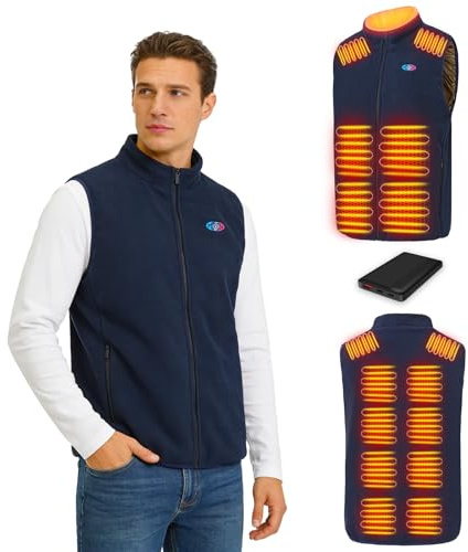 MOTUSANA Heated Vest for Men with Power Bank,15 Heating Zones & 3 Heat Levels,10,000mAh Battery Pack,Lightweight Fleece Heated Gilet for Hiking,Skiing,Camping in Winter(M)
