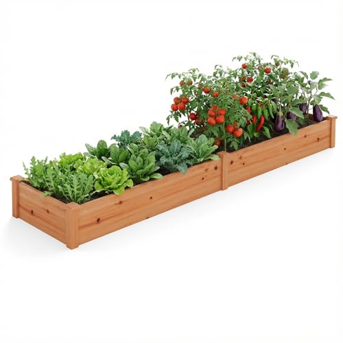 GOPLUS Huerto Urbano de Jardín Elevado de Madera, Jardineras Exterior Grandes de Madera para Verduras, Flores, Hierbas y Frutas, Cama Elevada de Jardín para Patio Trasero, 240 x 60 x 25 cm (Naranja)