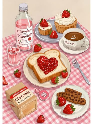 NEWENMO 5D Diamantmålningsbilder vuxna, jordgubbar och choklad, diamantmålning, pysselset, gör-det-själv god frukost diamantmålningssats, för nybörjare, husgåva, familj, dekoration, gåva, 30 x 40 cm