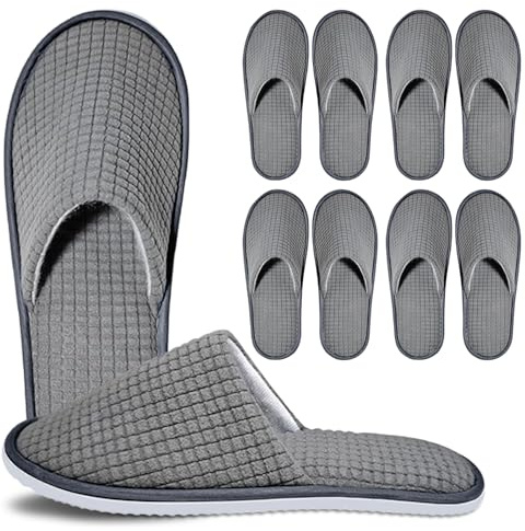 AMFUN 4 Paia Ciabatte Ospiti, Pantofole Hotel, Ciabattine Spa Morbide, Antiscivolo, Lavabili, Pantofole in Pile Corallo per Hotel, Matrimoni, Spa, Casa, Viaggi (Taglia Universale)