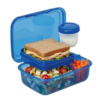 Smash 1.6L Bento Lunch Box with Tray & Leakproof Snack Pot | 3 Compartment Food Storage Container | School, Work & Travel, Blue