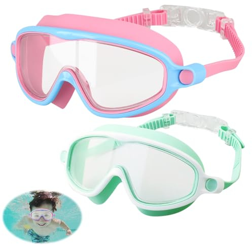 Mineup Lunettes de plongée pour Enfants, pack de 2 Lunettes de natation pour enfants de 3 à 8 ans, Lunette piscine enfant avec protection UV et anti-buée, anti-buée pour enfants, filles, garçons