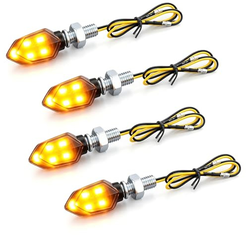 NYVOR Motorcykelblinkers med E-nummer, 4 stycken mini M8 12 V 5 LED E24 E-Mark testad löparlampa, IP65 vattentät universal E-godkänd blinkersljus för motocross cykel moped fyrhjuling scooter