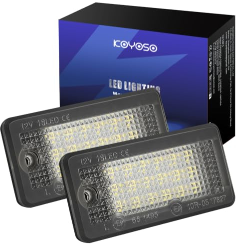 KOYOSO registreringsskyltbelysning LED för A3 A4 A5 A6 A8 Q7 S3 S4 S8 RS4 RS6 med CAN-buss och IP67 vattentät – 2 stycken 18 x 2835 SMD ultraljus – felfri plug-and-play – registreringsskyltbelysning