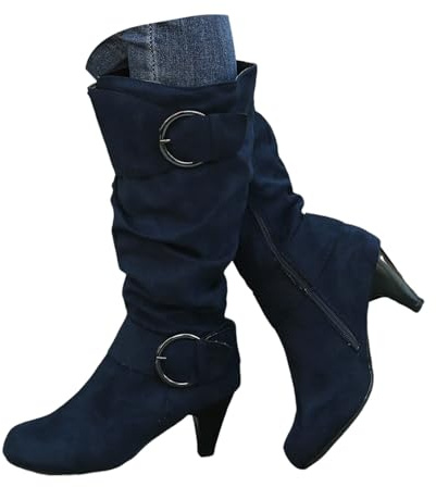 HTNEDNST Stivali da cowboy da donna, stivaletti estivi in stile vintage, stivaletti tradizionali, mezza altezza, tacco a blocco, stivali da cowgirl, stivali da equitazione, stivaletti classici western