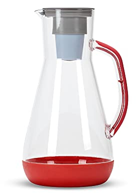 Hydros 64 Ounce Water Filter Pitcher with Patented Fast Flo Tech, 60 Second Quick Fill-Up and BPA-Free Recyclable Filter, Eight Cup Capacity, Red