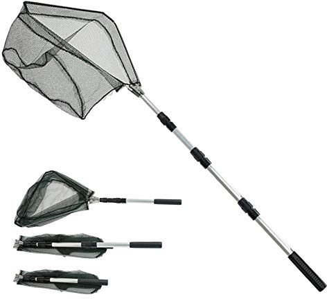 Épuisette de Pêche Pliable,190cm Long Manche Téléscopique,Poteau en Alliage d'Aluminium 4 Section/Filet Nylon Triangulaire,Extensible de 37 à 68 Pouces,pour Carpe Truite Crevette Etang Bassin Poisson
