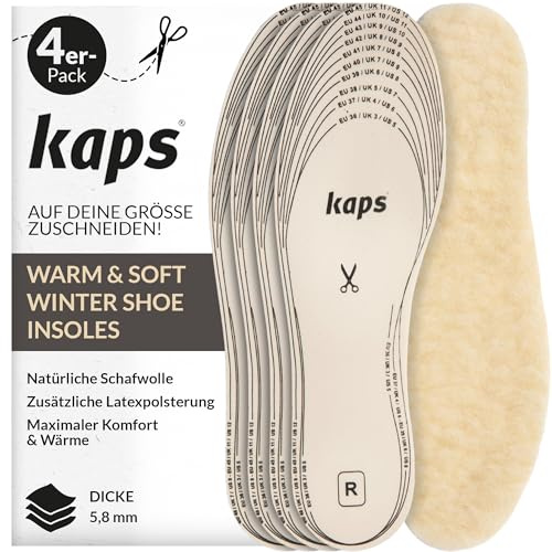 Ensemble De Semelles Intérieures Kaps, 4 X Inserts En Laine De Mouton Pour Chaussures Et Bottes, Chaud Et Doux, Ensemble De 4 Semelles De Chaussures Pars Coupées À La Taille Pour Adultes, Unisexe